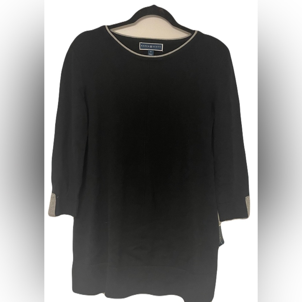 Karen Scott black/gray 3/4 length sleeve sweater